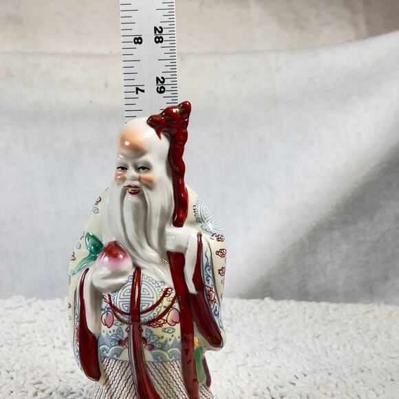 Chinese Famille Rose Porcelain Shou Lao Statue Shou Xing God Of Longevity 6.5” - Picture 10 of 11